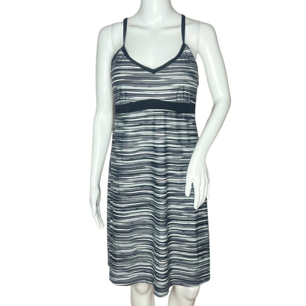 Athleta Women's Shorebreak Swim Dress Gray Black Sleeveless V-Neck Size Medium